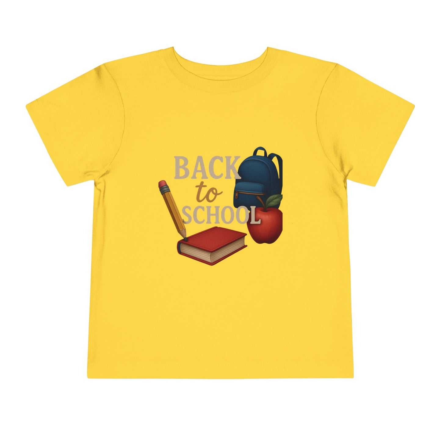 Toddler Tee Back to School Shirt with Backpack, Apple, Pencil, and Book Design