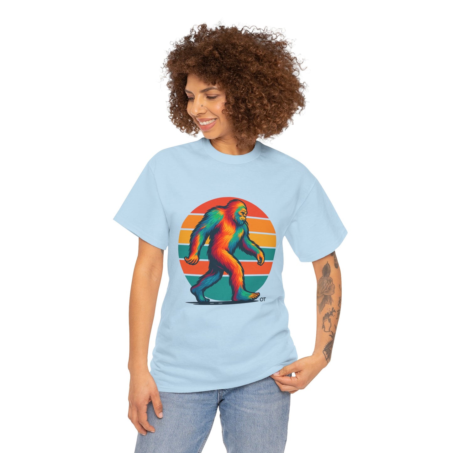 Colorful Bigfoot Unisex T-Shirt, Fun Graphic Tee for Nature Lovers, Perfect for Holidays, Festivals, Camping, Gifts