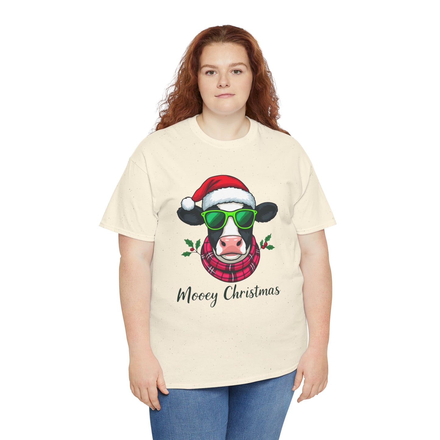 Moovey Christmas Cow Tee - Pink Plaid Scarf & Sunglasses