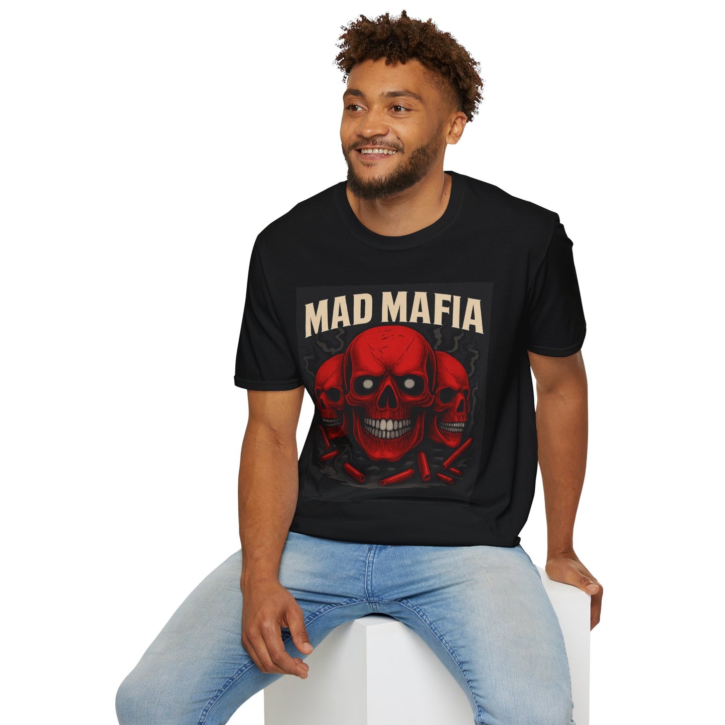 Bold Graphic Tee - Mad Mafia Design, Unisex T-Shirt for Casual Wear, Streetwear Vibe, Gift for Music Lovers, Halloween Outfit