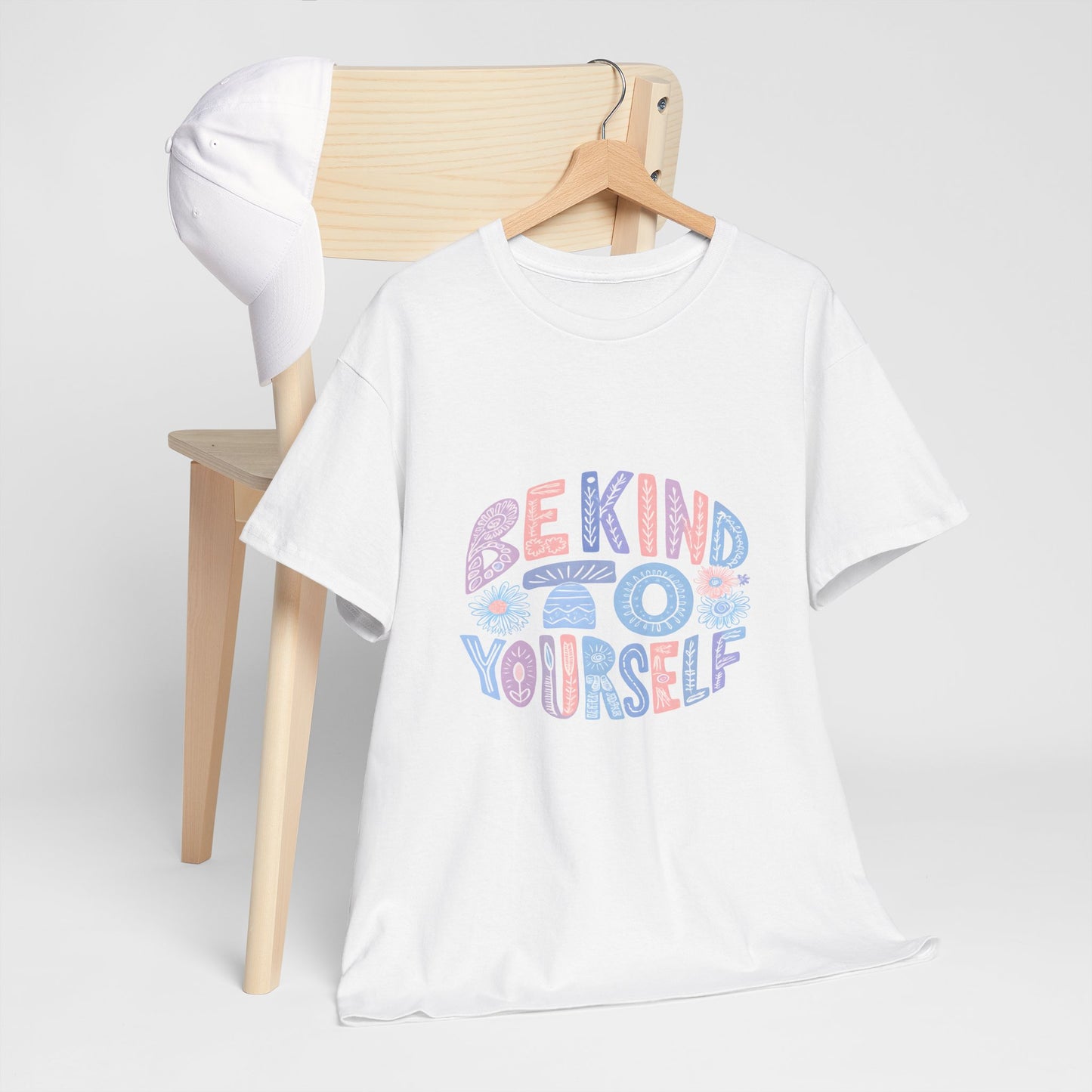 Be Kind to Yourself Pink T-Shirt – Uplifting Floral Self-Care Message
