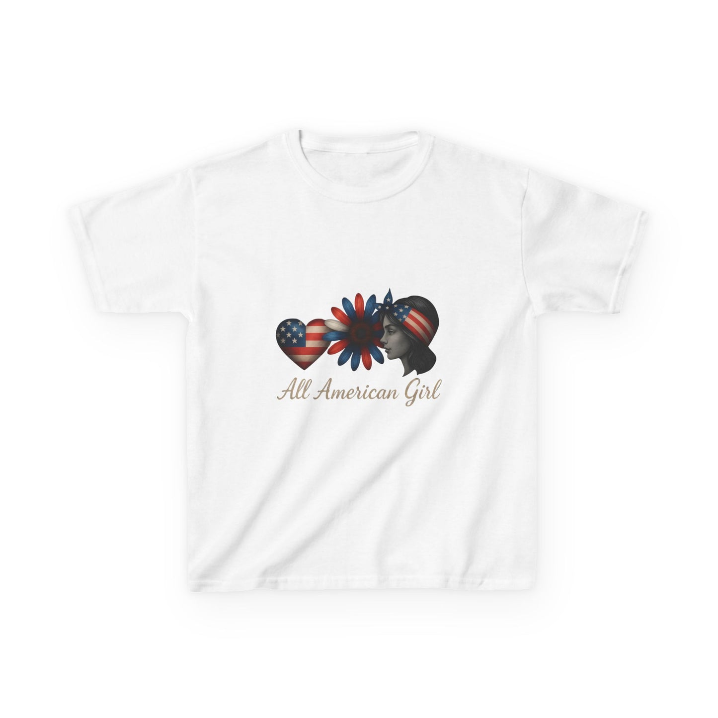 All American Girl Dinosaur Tee - Patriotic Kids Shirt