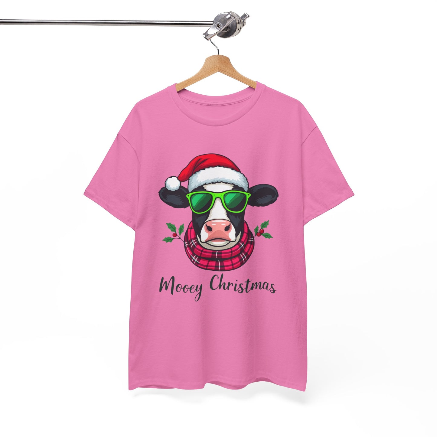 Moovey Christmas Cow Tee - Pink Plaid Scarf & Sunglasses