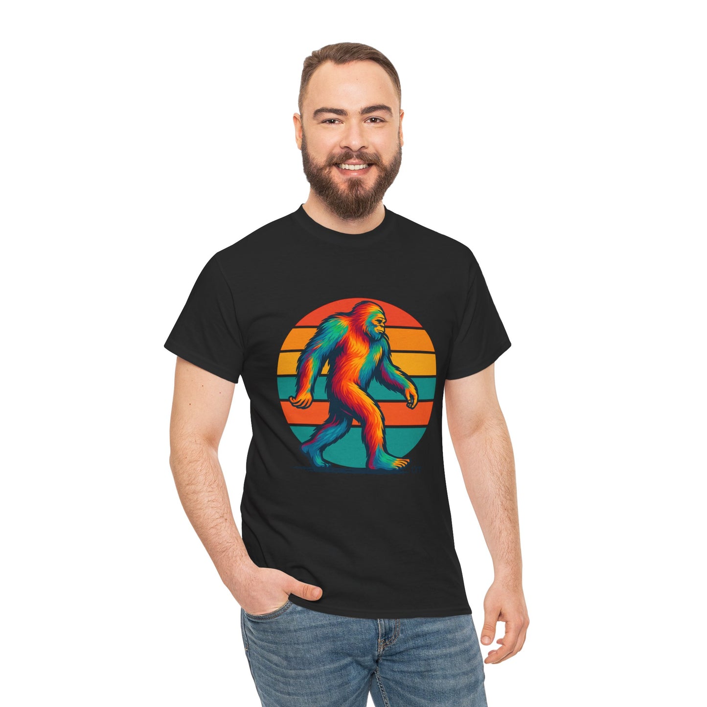 Colorful Bigfoot Unisex T-Shirt, Fun Graphic Tee for Nature Lovers, Perfect for Holidays, Festivals, Camping, Gifts