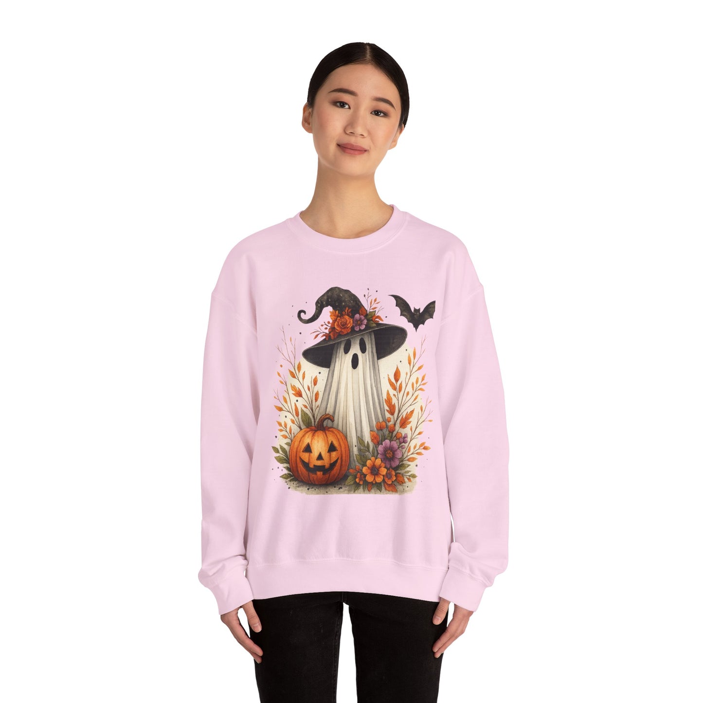 Halloween Ghost Crewneck Sweatshirt, Cozy Fall Apparel, Cute Ghost Design, Pumpkin Sweatshirt, Unisex Halloween Gift