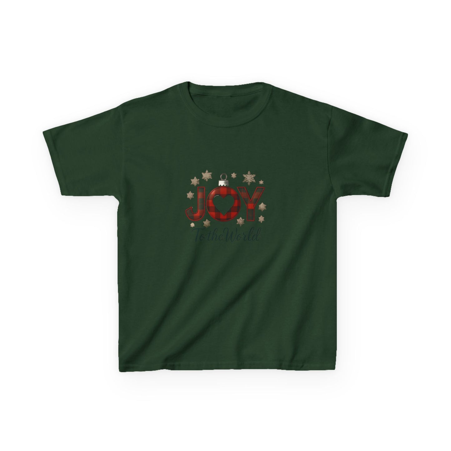 JOY Dinosaur Christmas Tee - Plaid Ornament Dino Shirt