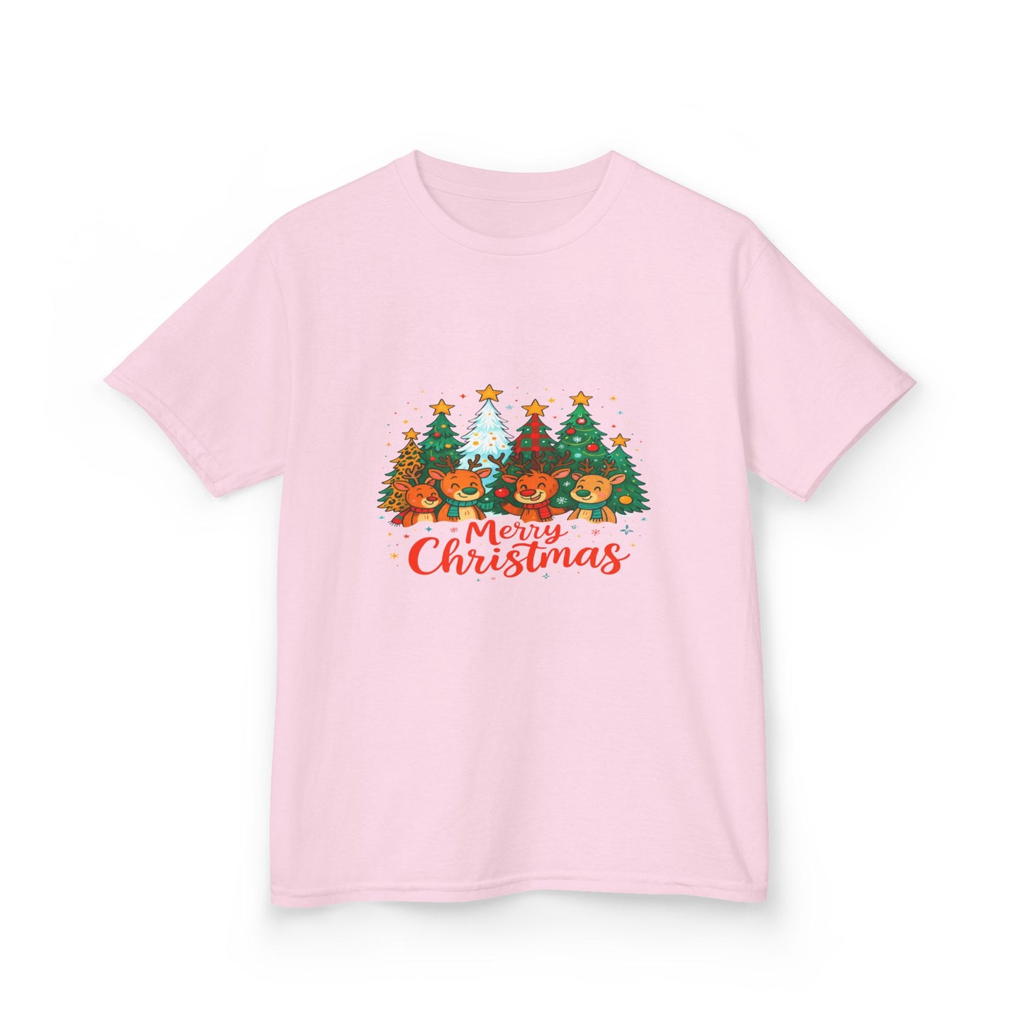 Merry Christmas Reindeer & Dino Trees Kids Tee