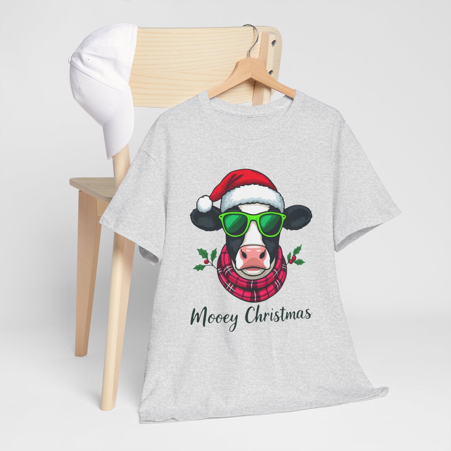 Moovey Christmas Cow Tee - Pink Plaid Scarf & Sunglasses