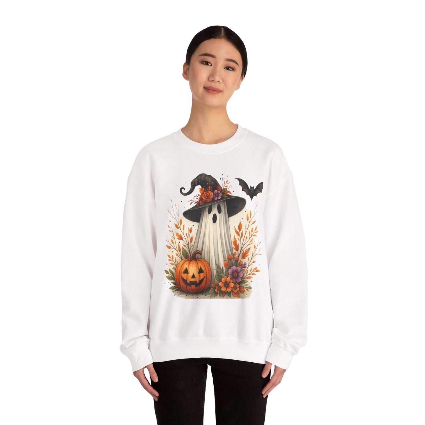Halloween Ghost Crewneck Sweatshirt, Cozy Fall Apparel, Cute Ghost Design, Pumpkin Sweatshirt, Unisex Halloween Gift