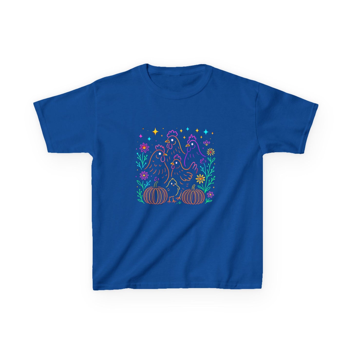 Festive Chickens & Pumpkins Kids Tee - Fall Harvest Fun