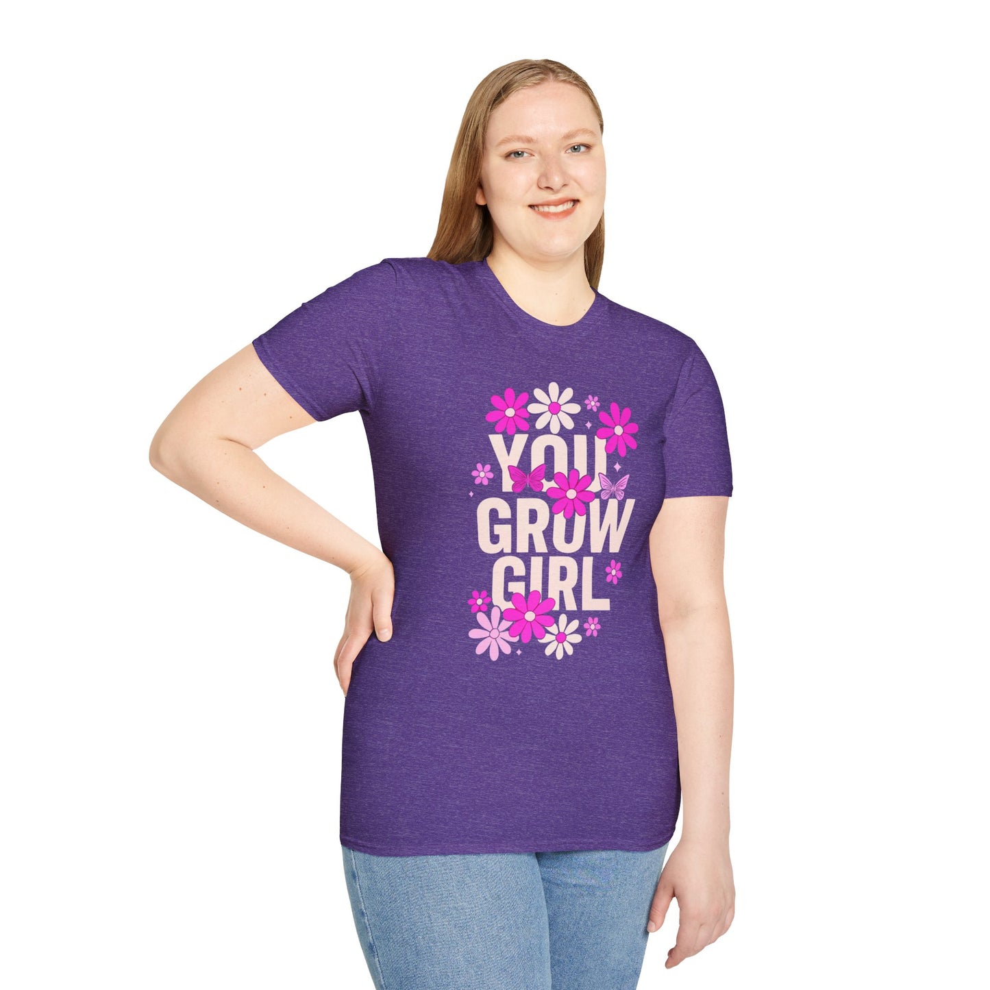 Floral Grow Girl T-Shirt, Cute Graphic Tee, Gift for Plant Lovers, Spring Fashion, Nature Lover Apparel
