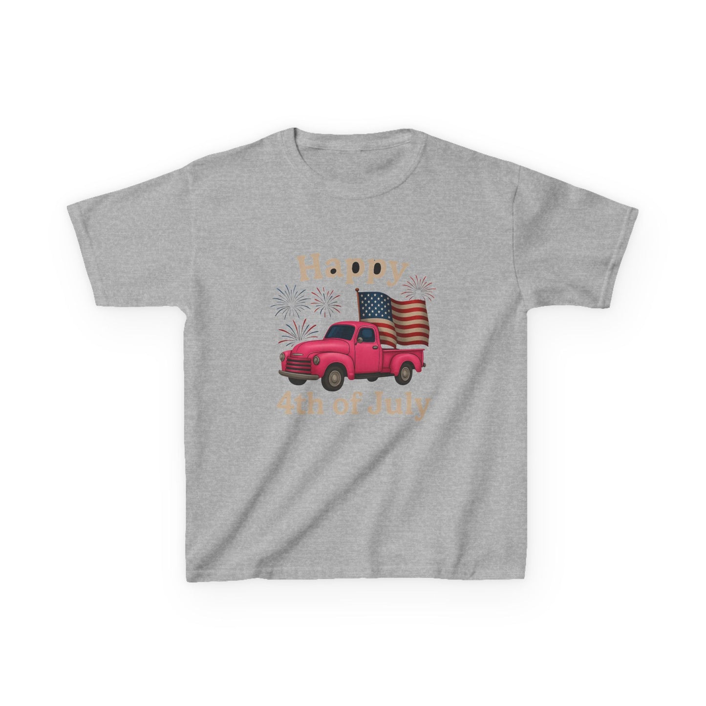Retro 4th of July Pink Truck Tee - Kids' Patriotic Shirt