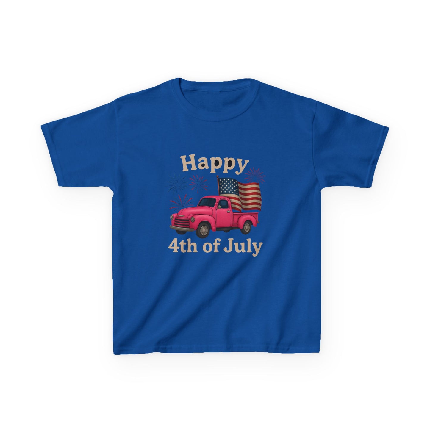 Retro 4th of July Pink Truck Tee - Kids' Patriotic Shirt