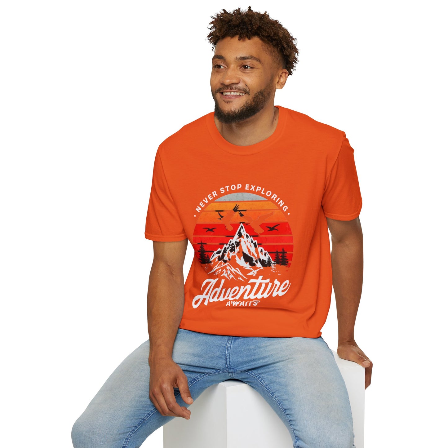 Adventure Awaits T-Shirt | Unisex Softstyle Tee | Perfect for Travel Lovers, Outdoor Adventures, Camping, Nature Gifts, Explore