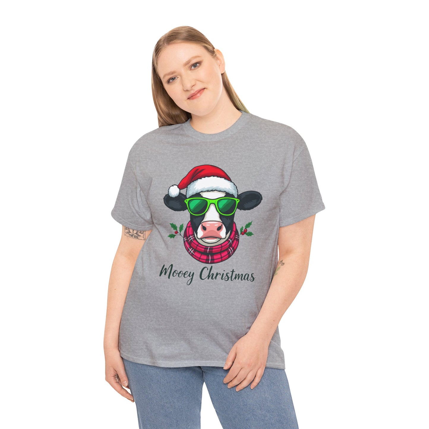 Moovey Christmas Cow Tee - Pink Plaid Scarf & Sunglasses