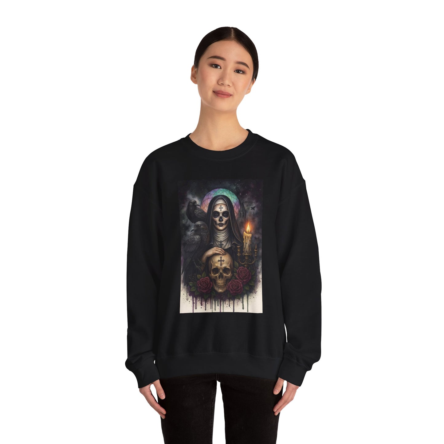 Gothic Nun Skull Halloween Crewneck Sweatshirt