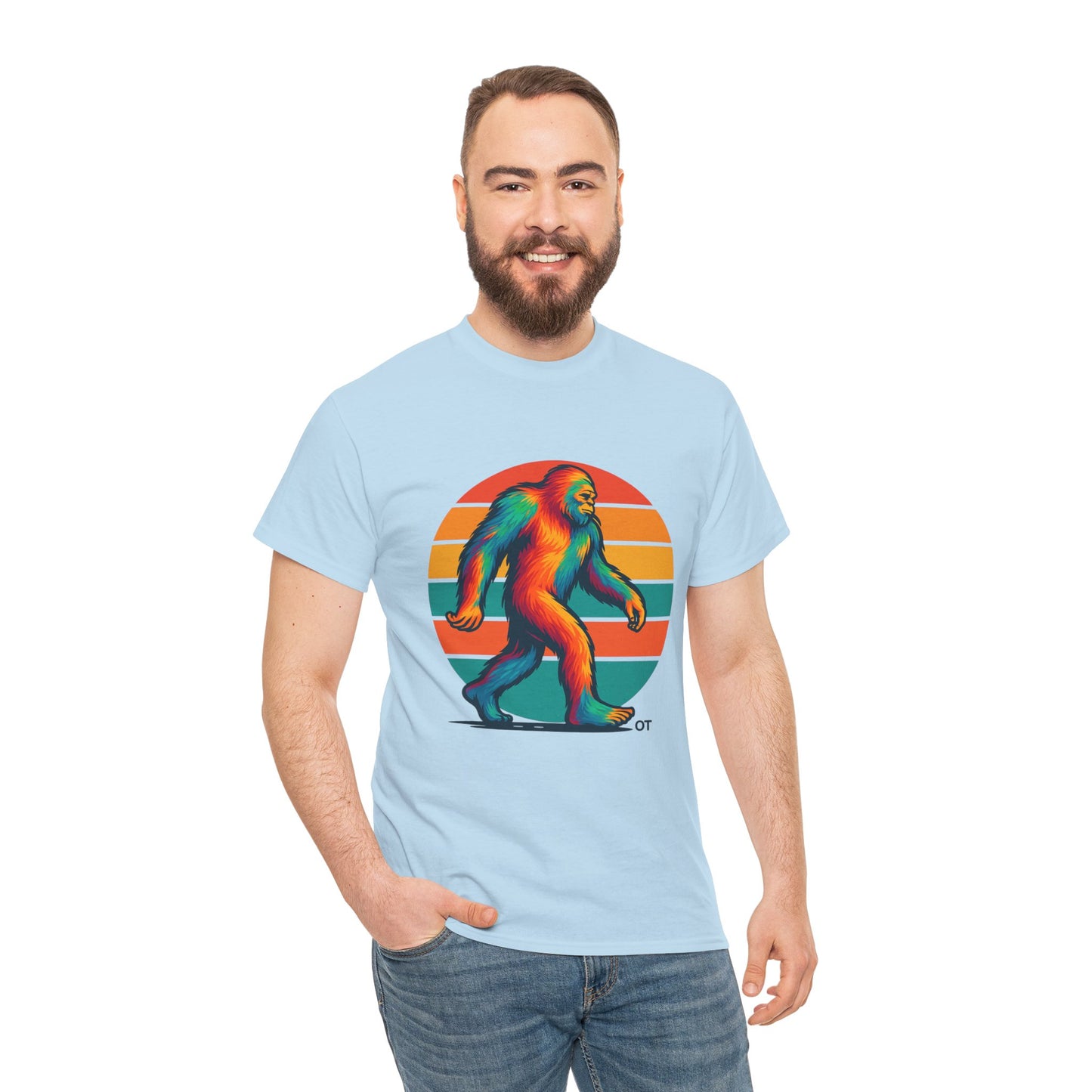 Colorful Bigfoot Unisex T-Shirt, Fun Graphic Tee for Nature Lovers, Perfect for Holidays, Festivals, Camping, Gifts
