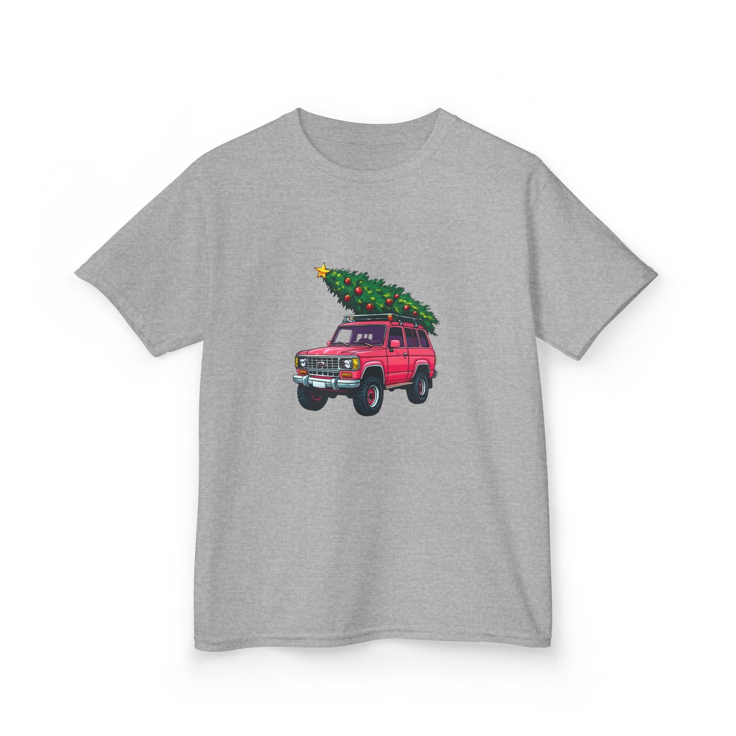Pink SUV Dino Christmas Tree Kids Tee