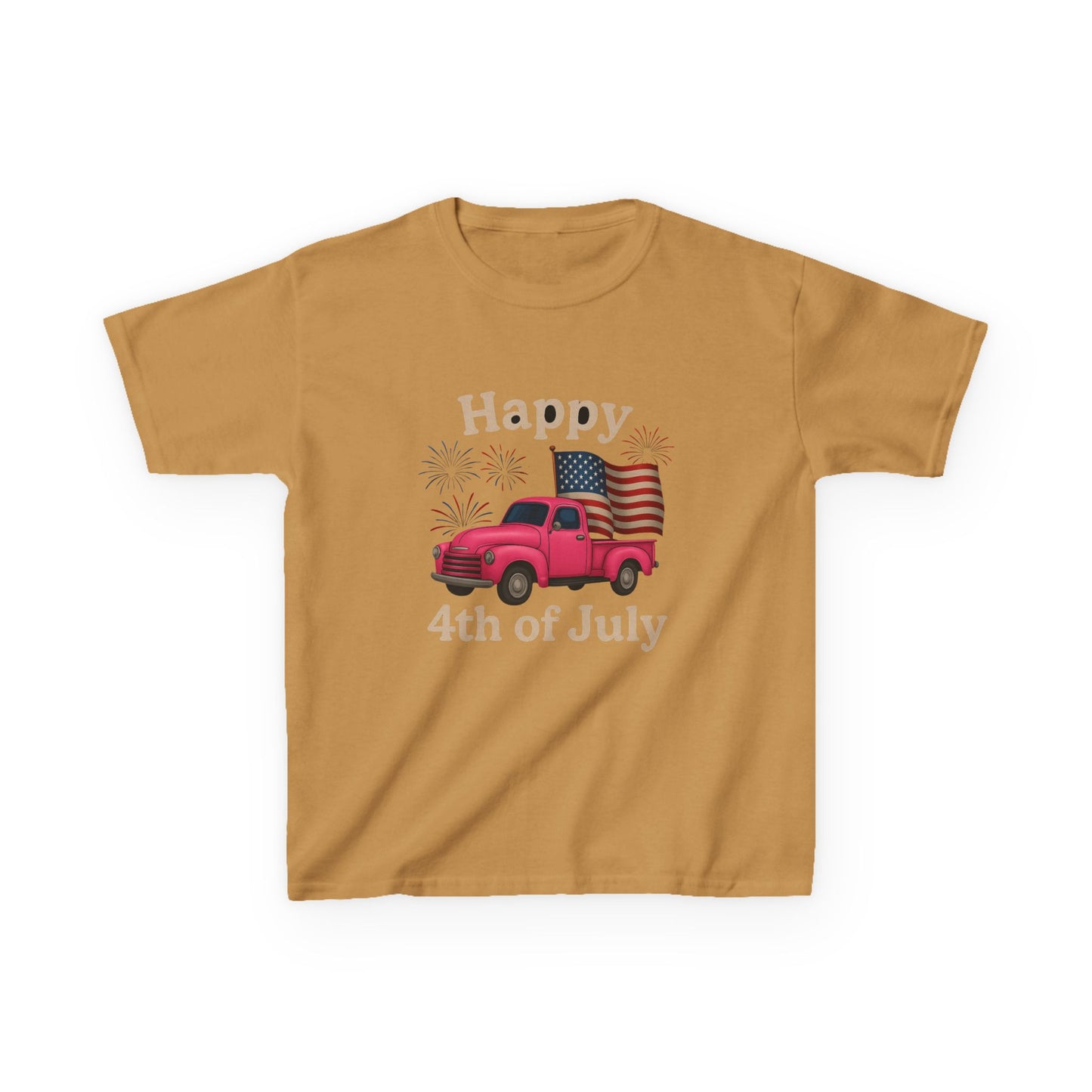 Retro 4th of July Pink Truck Tee - Kids' Patriotic Shirt