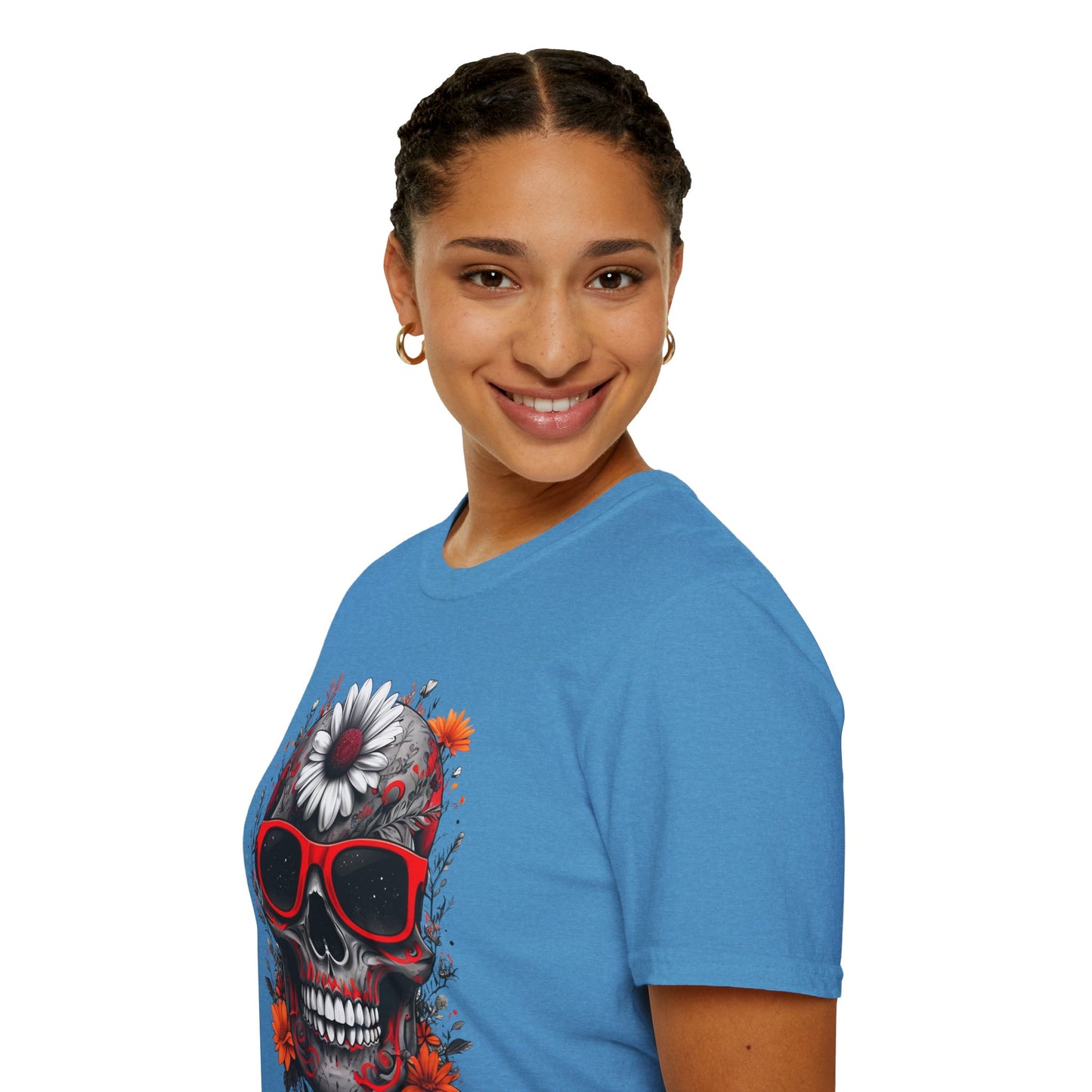Skull & Flower Graphic T-Shirt, Unisex Casual Tee, Edgy Fashion Wear, Festival Outfit, Gift for Halloween & Day of the Dead