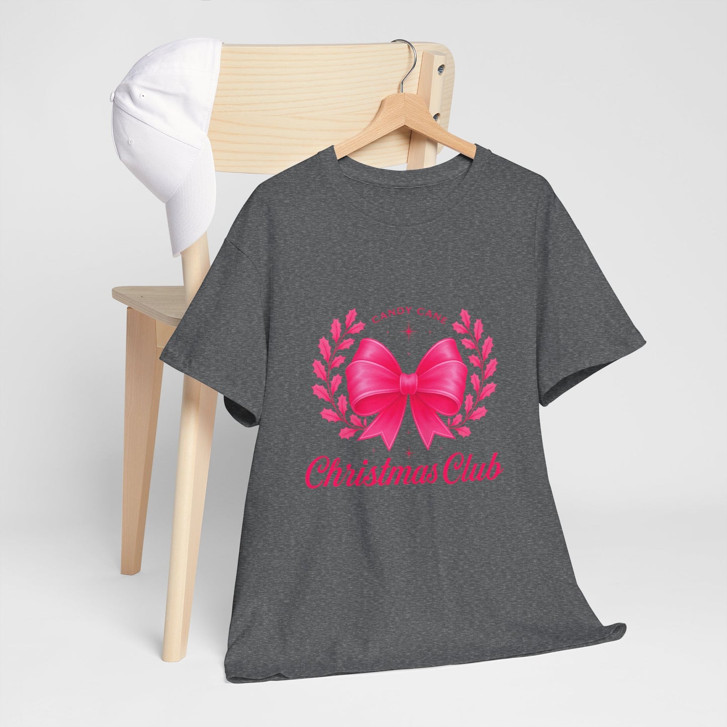 Christmas Tee with Pink Bow and Candy Cane Christmas Club Text