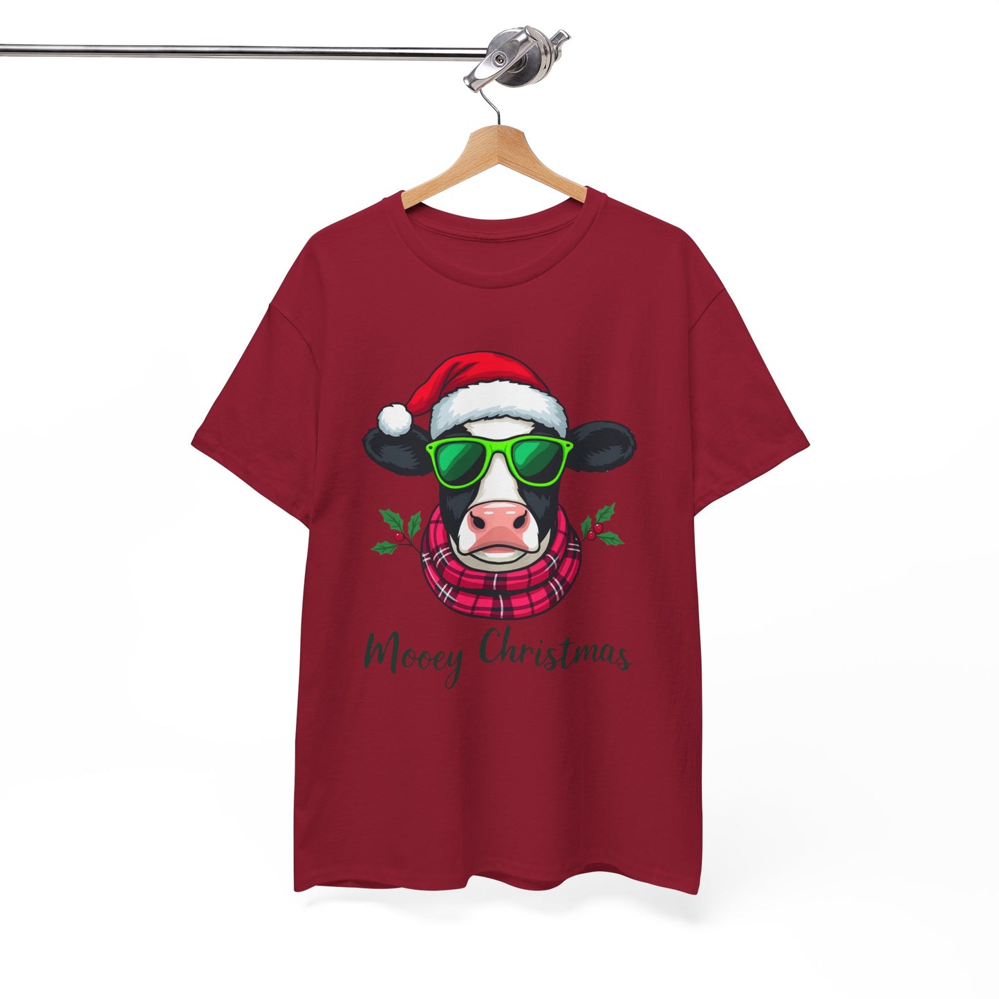 Moovey Christmas Cow Tee - Pink Plaid Scarf & Sunglasses