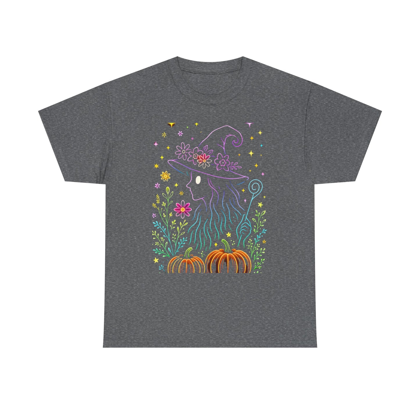 🌙 Whimsical Witch Cat Tee – Magical Halloween Pumpkin Shirt