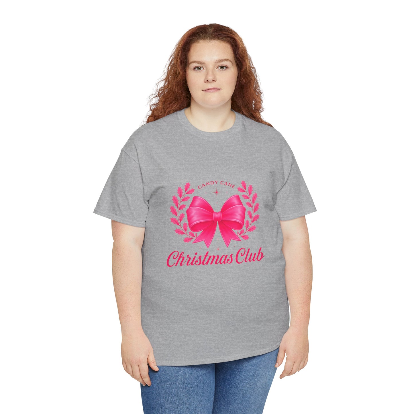 Christmas Tee with Pink Bow and Candy Cane Christmas Club Text