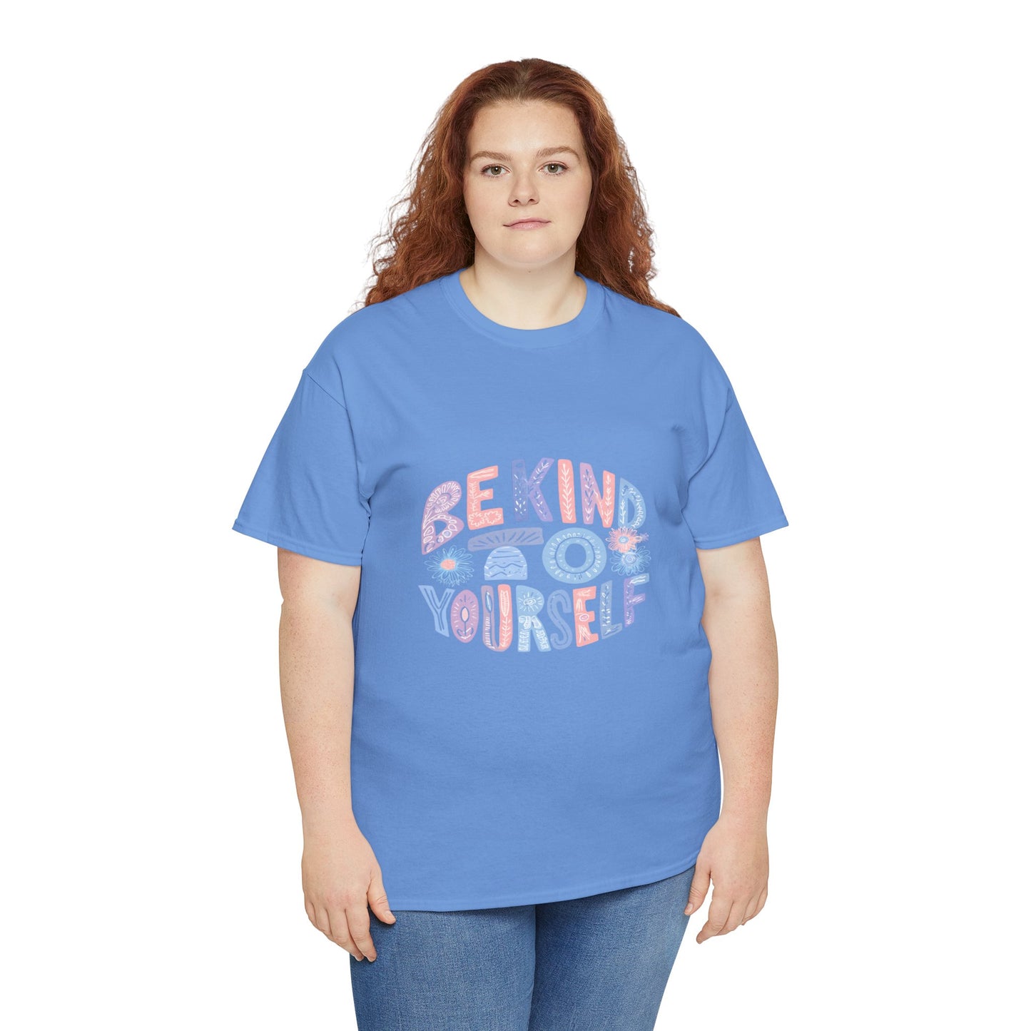 Be Kind to Yourself Pink T-Shirt – Uplifting Floral Self-Care Message