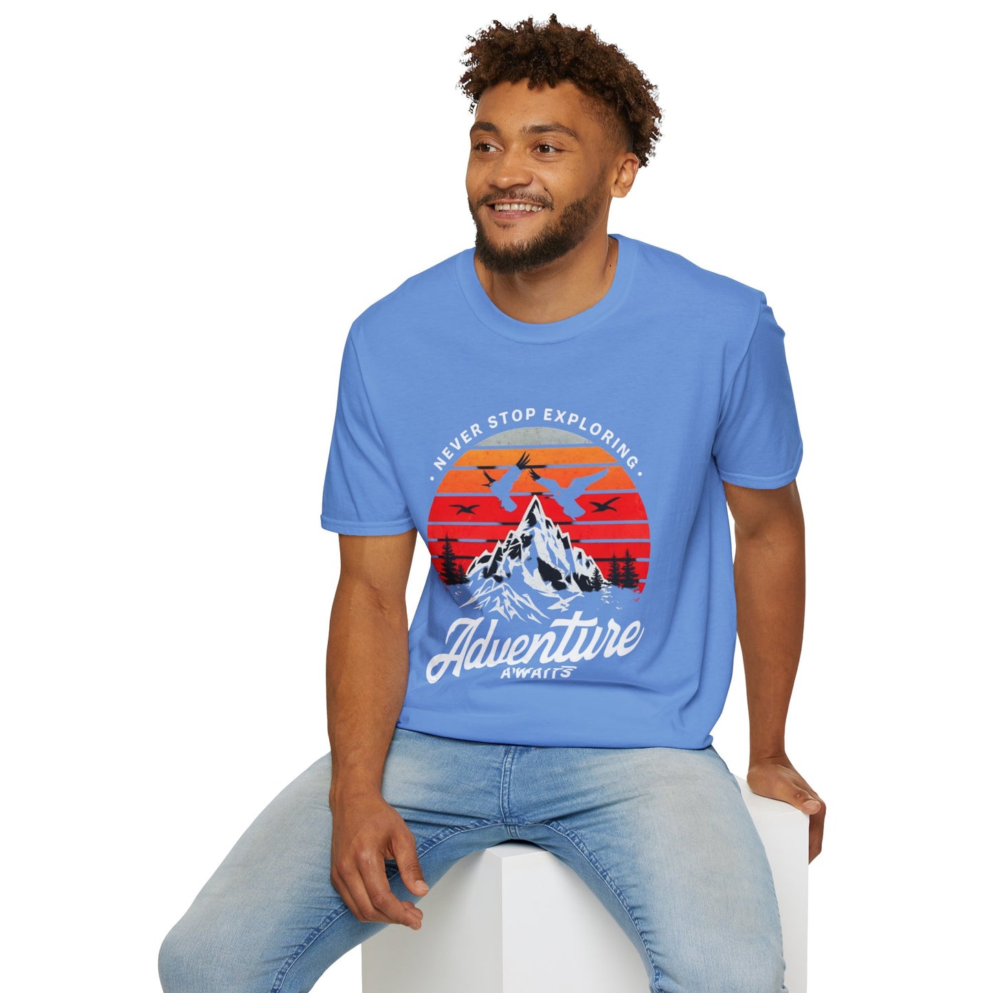 Adventure Awaits T-Shirt | Unisex Softstyle Tee | Perfect for Travel Lovers, Outdoor Adventures, Camping, Nature Gifts, Explore
