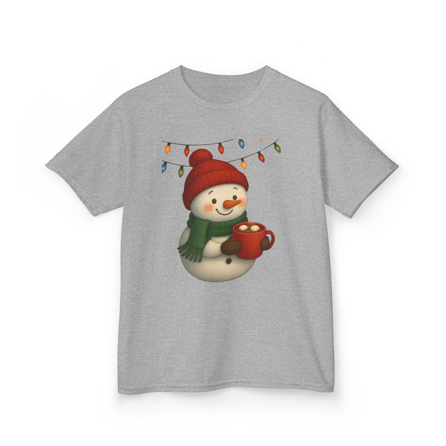 Snowman Dino Hot Chocolate Kids Christmas Tee
