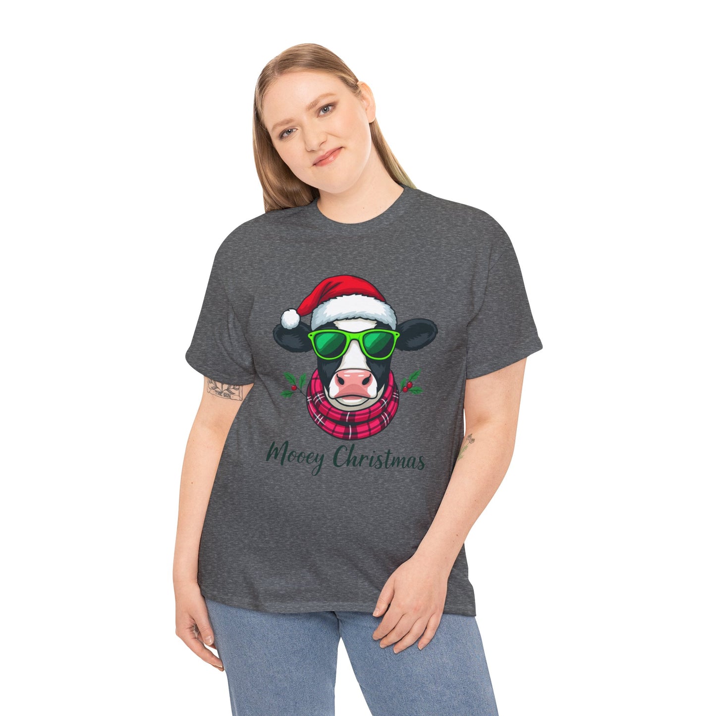 Moovey Christmas Cow Tee - Pink Plaid Scarf & Sunglasses