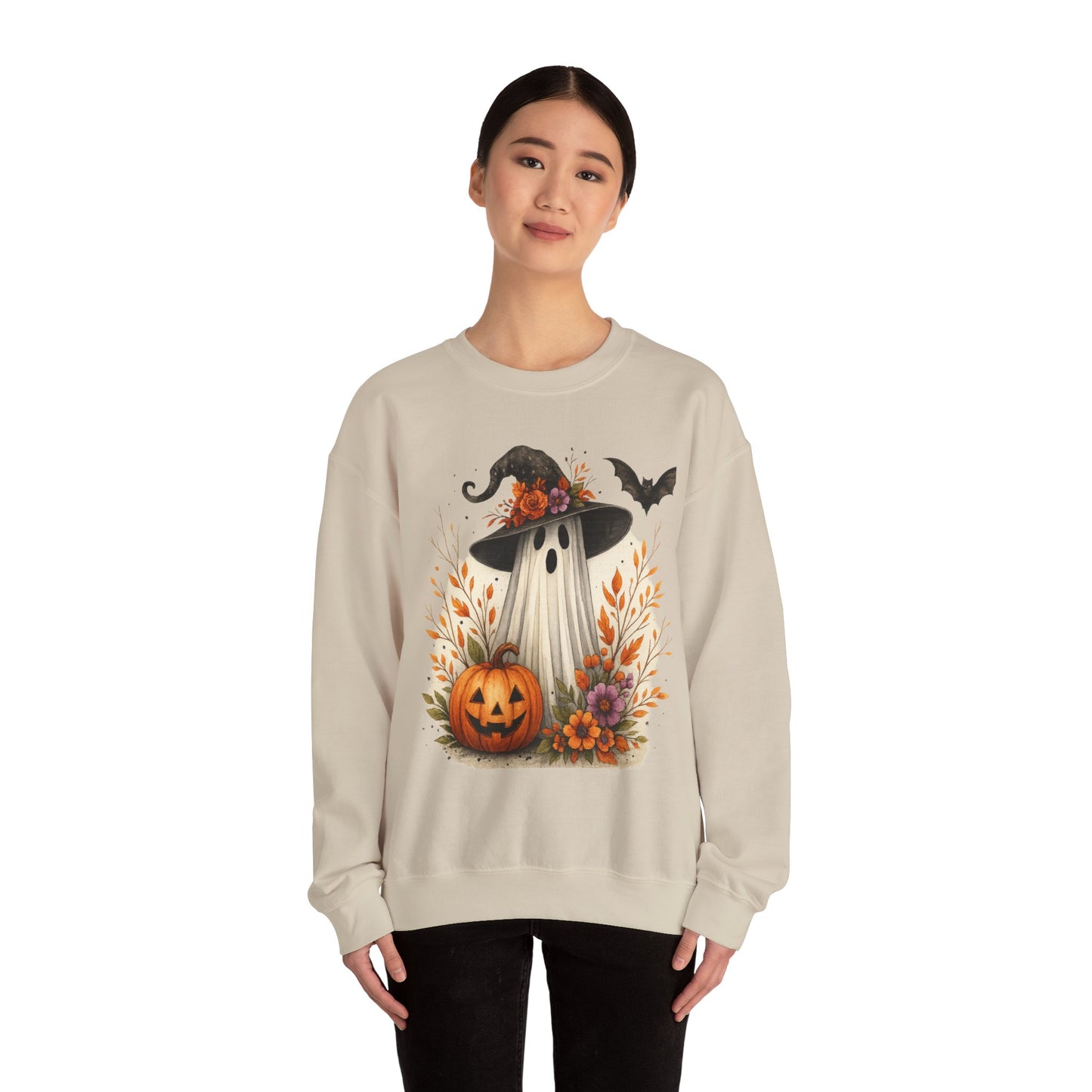 Halloween Ghost Crewneck Sweatshirt, Cozy Fall Apparel, Cute Ghost Design, Pumpkin Sweatshirt, Unisex Halloween Gift