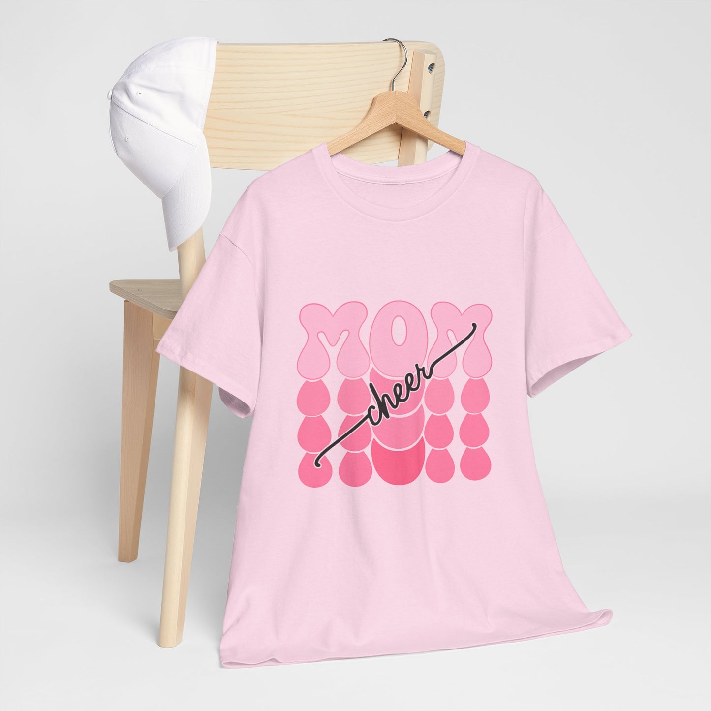 MOM Cheer – Pink Bubble Letter Spirit Tee