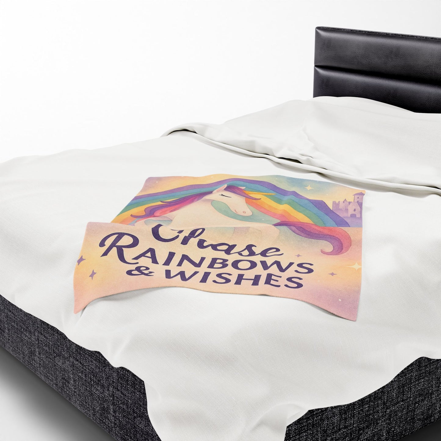 Unicorn Rainbow Plush Blanket, Cozy Kids Blanket, Soft Velveteen Throw, Magical Nursery Decor, Chase Rainbows & Wishes