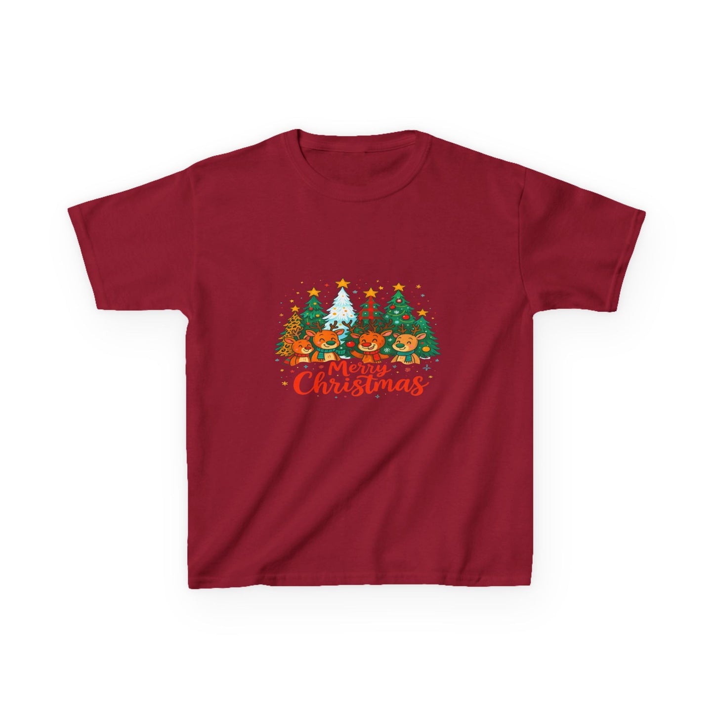 Merry Christmas Reindeer & Dino Trees Kids Tee