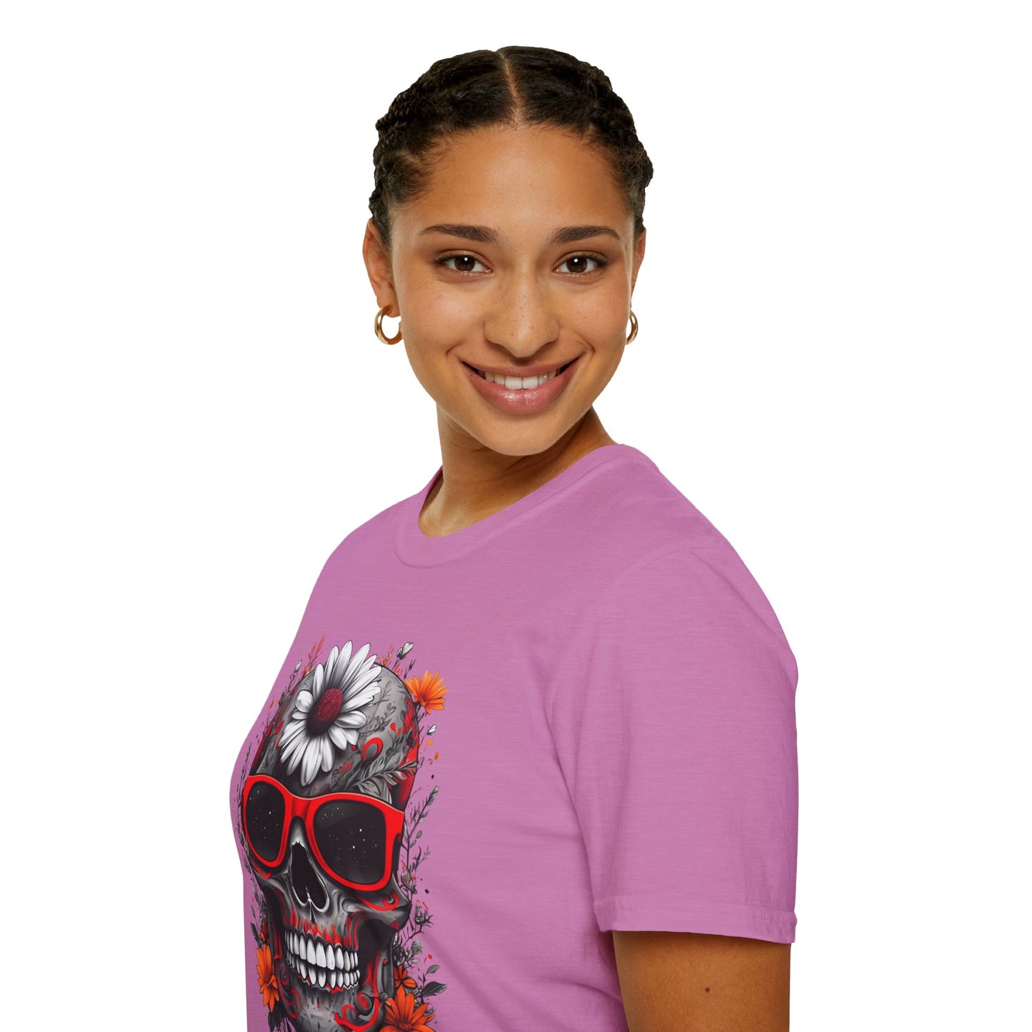 Skull & Flower Graphic T-Shirt, Unisex Casual Tee, Edgy Fashion Wear, Festival Outfit, Gift for Halloween & Day of the Dead