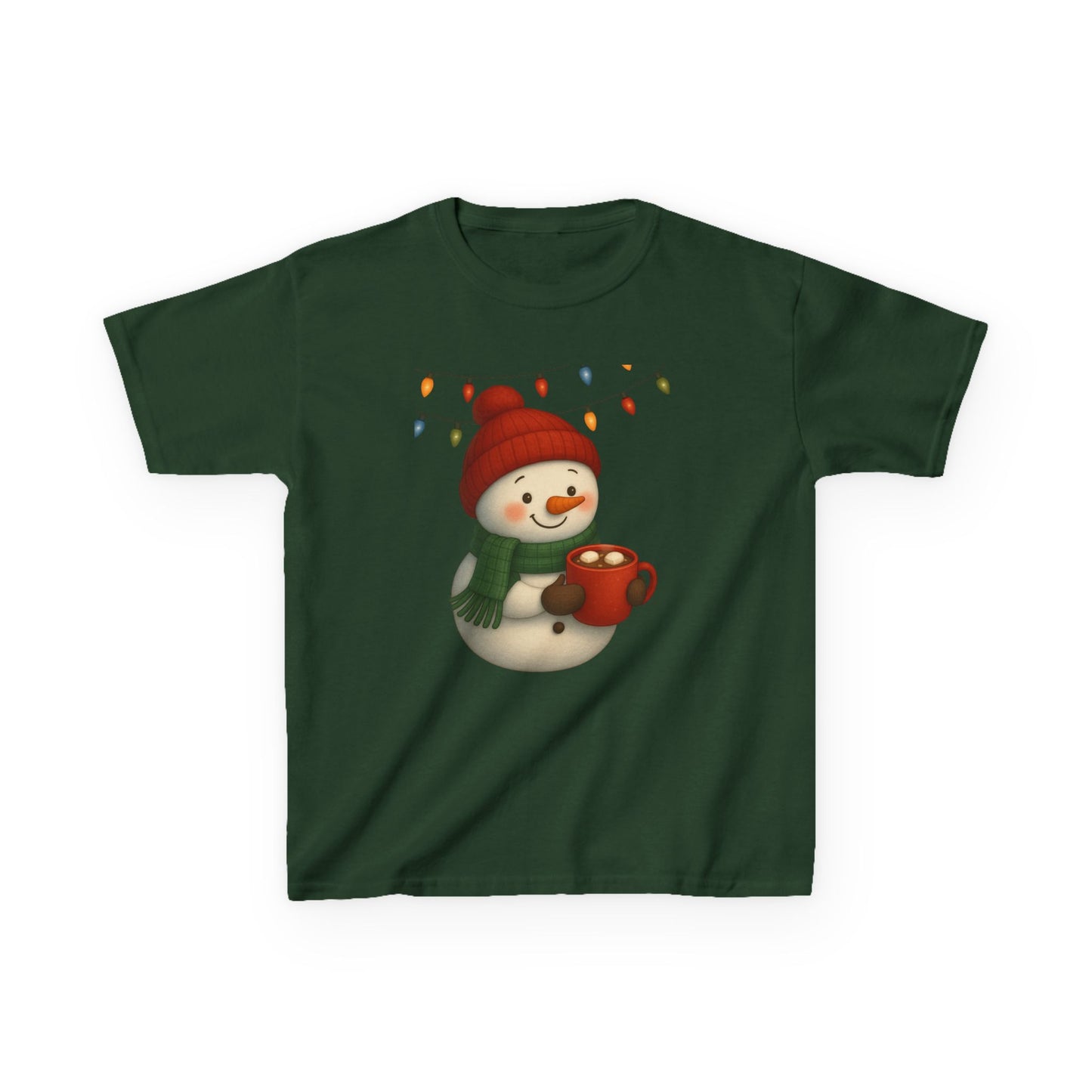 Snowman Dino Hot Chocolate Kids Christmas Tee