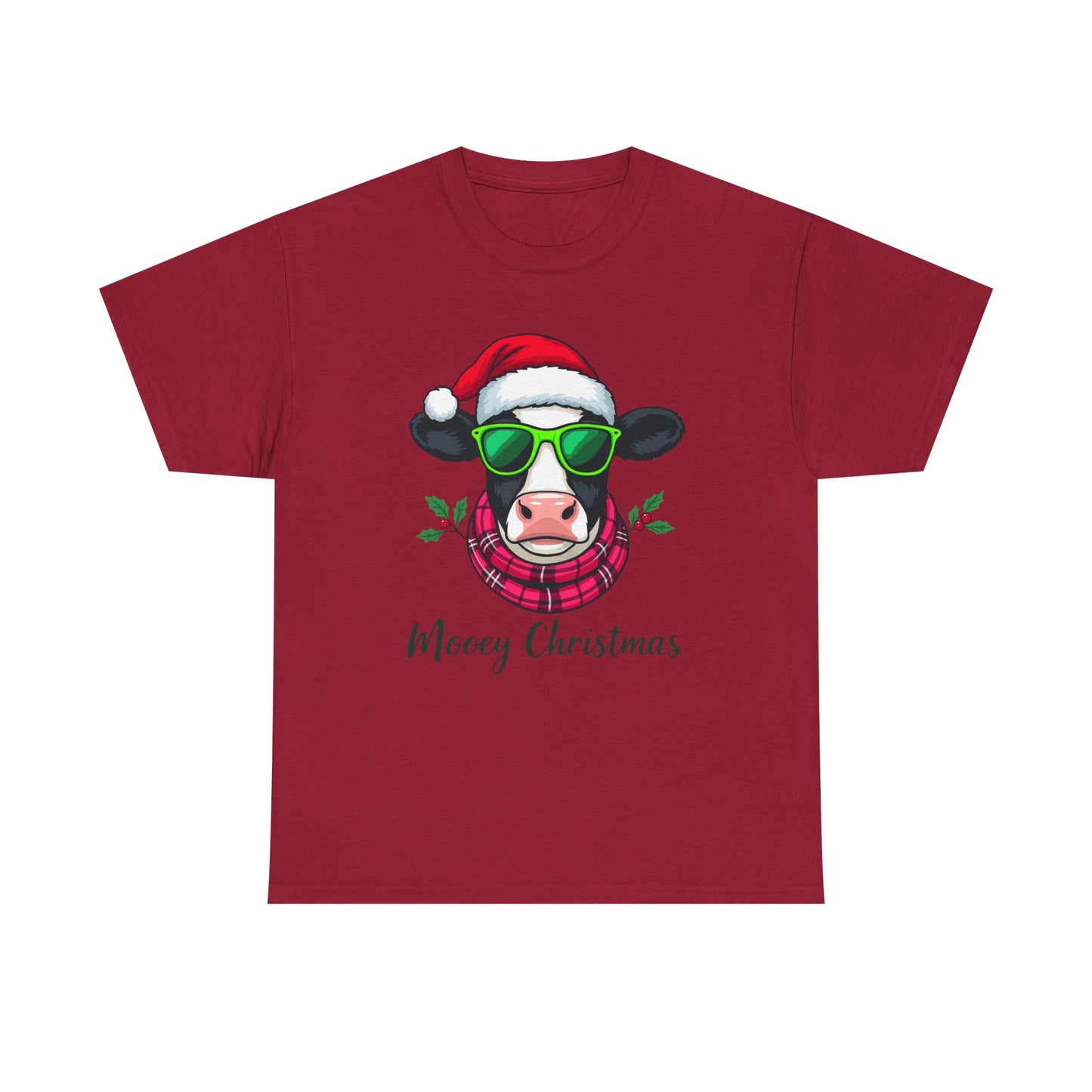 Moovey Christmas Cow Tee - Pink Plaid Scarf & Sunglasses