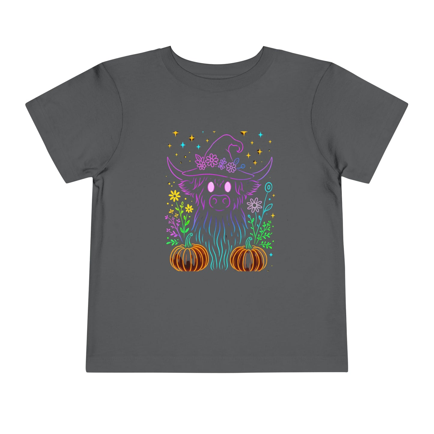 Toddler Tee Highland Cow Witch Hat Halloween Shirt