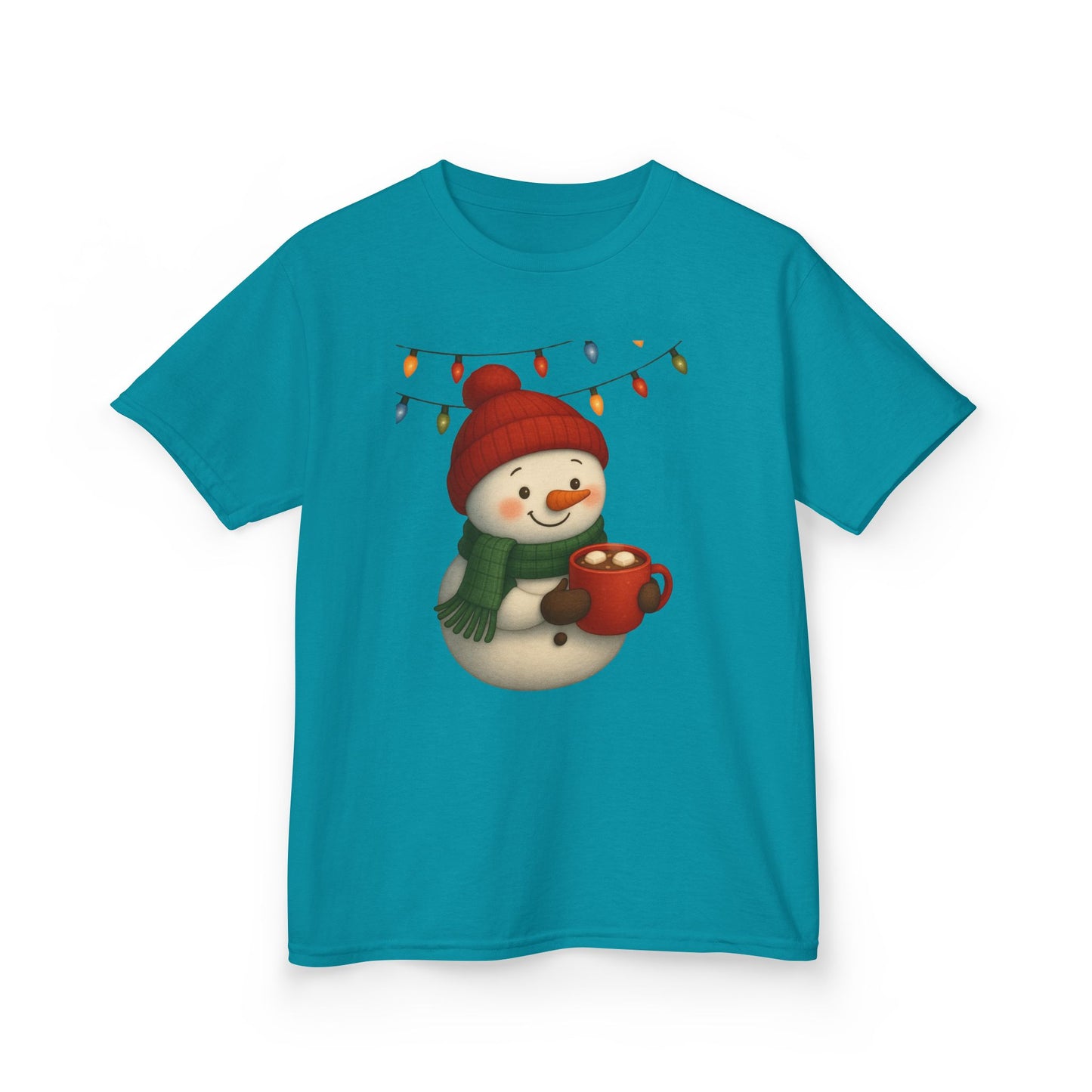 Snowman Dino Hot Chocolate Kids Christmas Tee