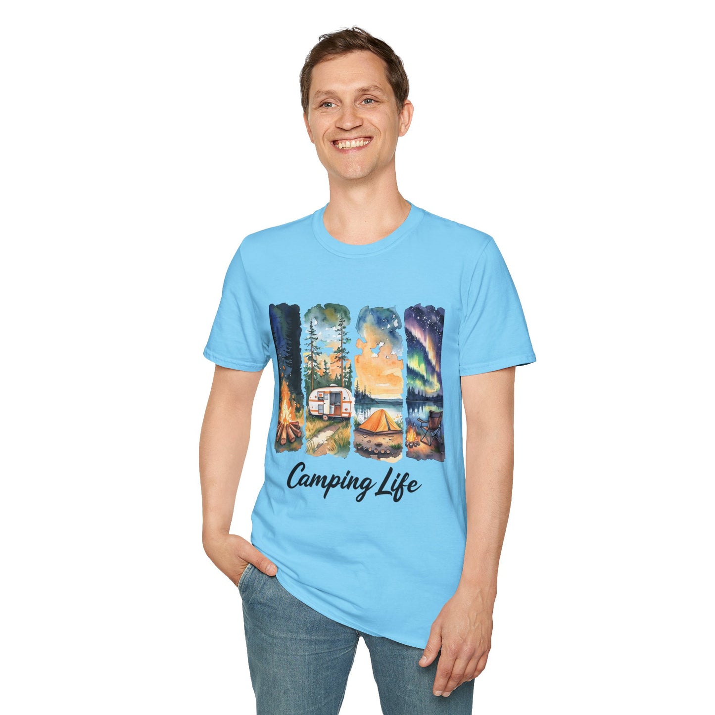 Camping Life Unisex Softstyle T-Shirt, Outdoor Apparel, Adventure Wear, Summer Camping Gear, Nature Lover Gift
