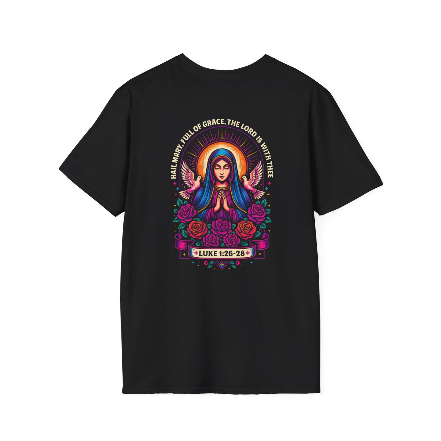 Virgin Mary Bohemian Floral T-Shirt, Unisex Graphic Tee, Vintage Style Shirt, Artistic Gift, Casual Wear, Spiritual Apparel