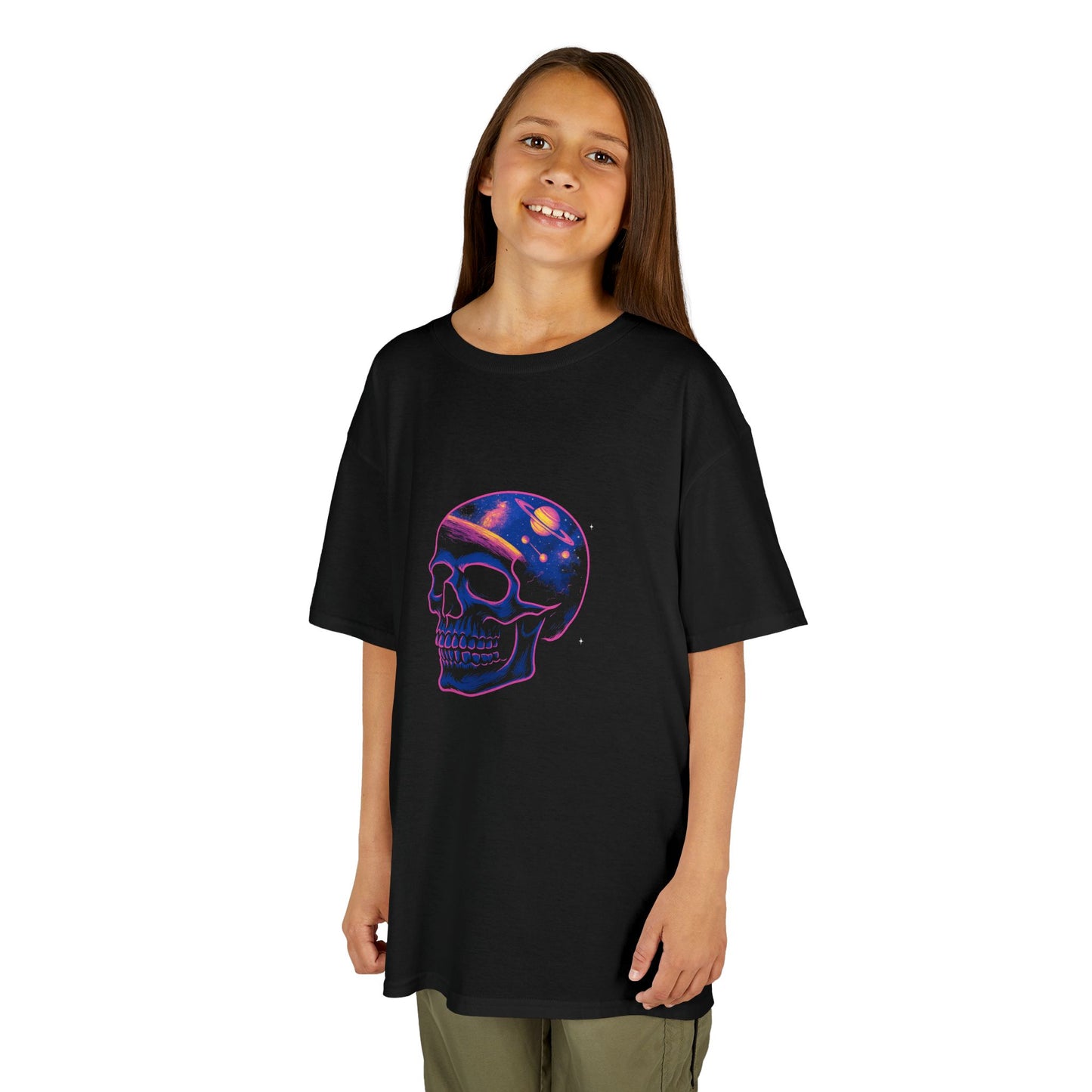 Cosmic Skull Kids Tee - Trendy Graphic Shirt for Young Explorers, Space Lovers, Halloween Costume, Fun Gift Idea, Everyday Wear