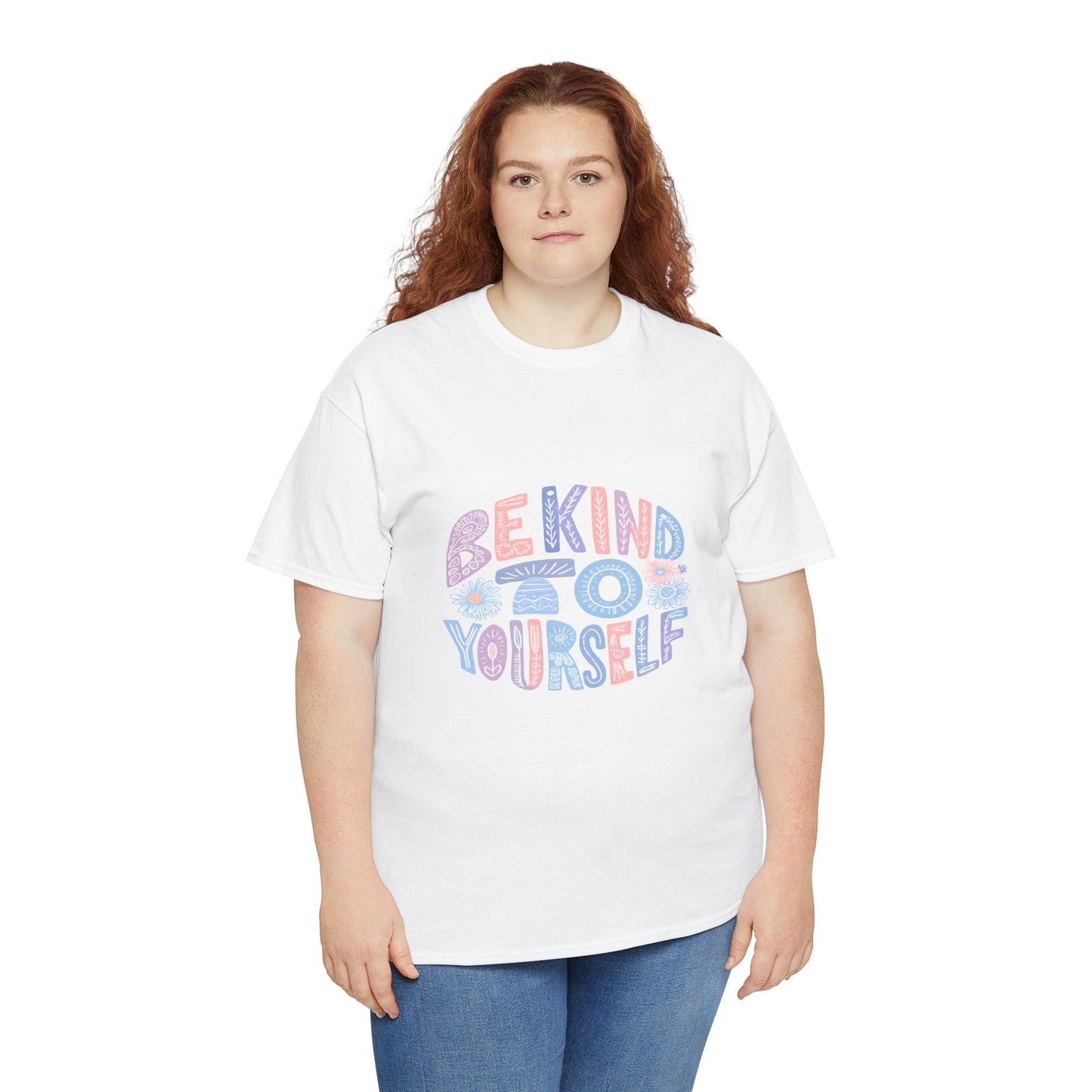 Be Kind to Yourself Pink T-Shirt – Uplifting Floral Self-Care Message