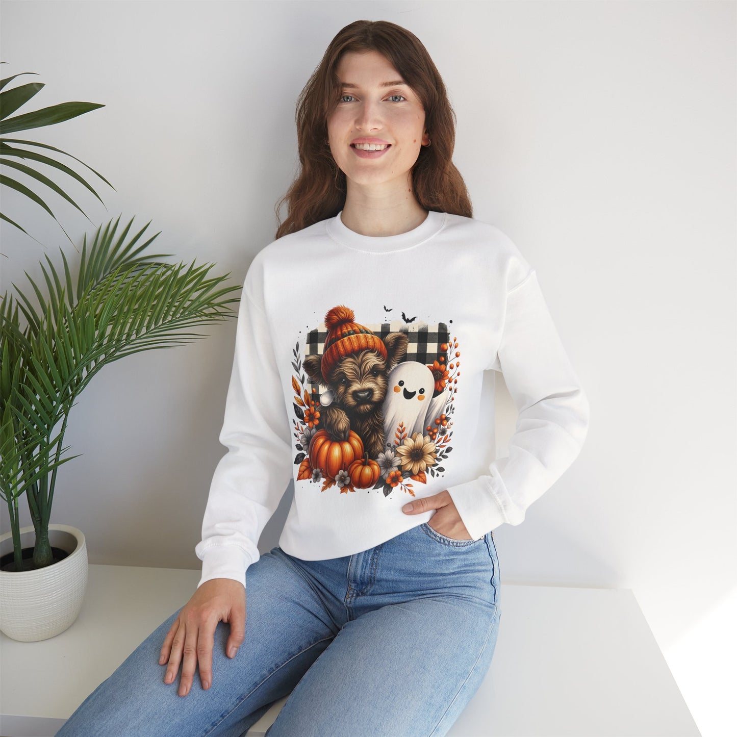 Cute Halloween Dog & Ghost Crewneck Sweatshirt