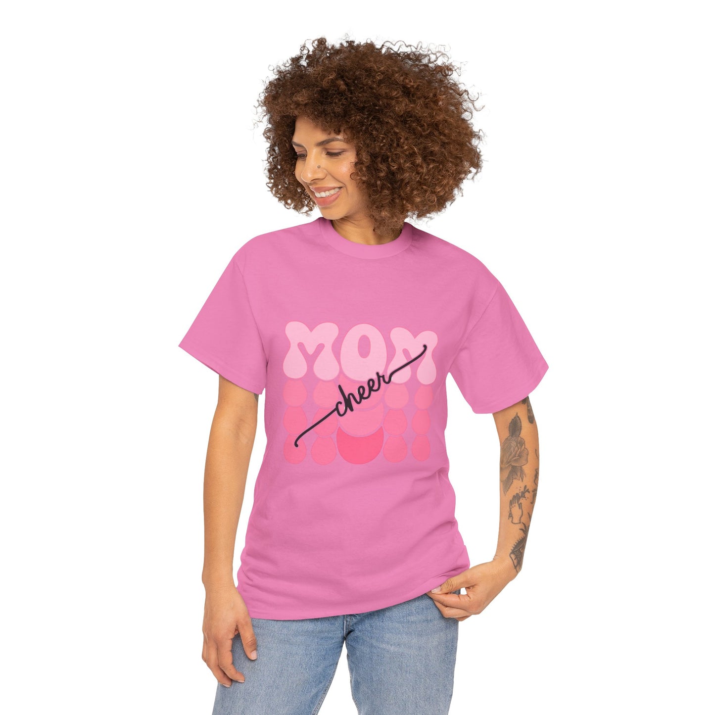 MOM Cheer – Pink Bubble Letter Spirit Tee