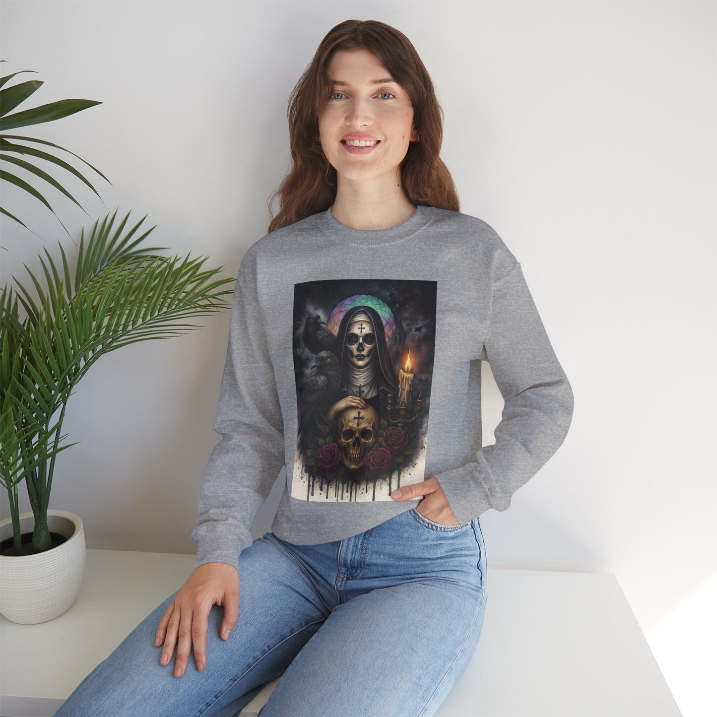 Gothic Nun Skull Halloween Crewneck Sweatshirt