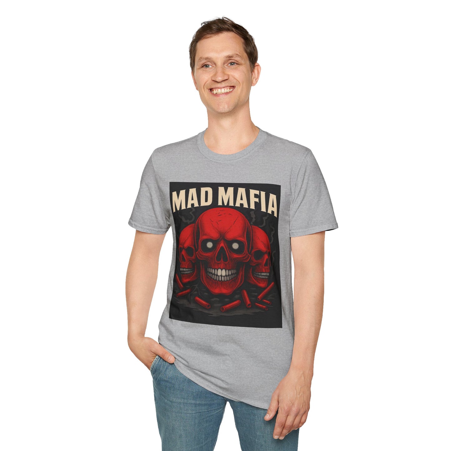 Bold Graphic Tee - Mad Mafia Design, Unisex T-Shirt for Casual Wear, Streetwear Vibe, Gift for Music Lovers, Halloween Outfit