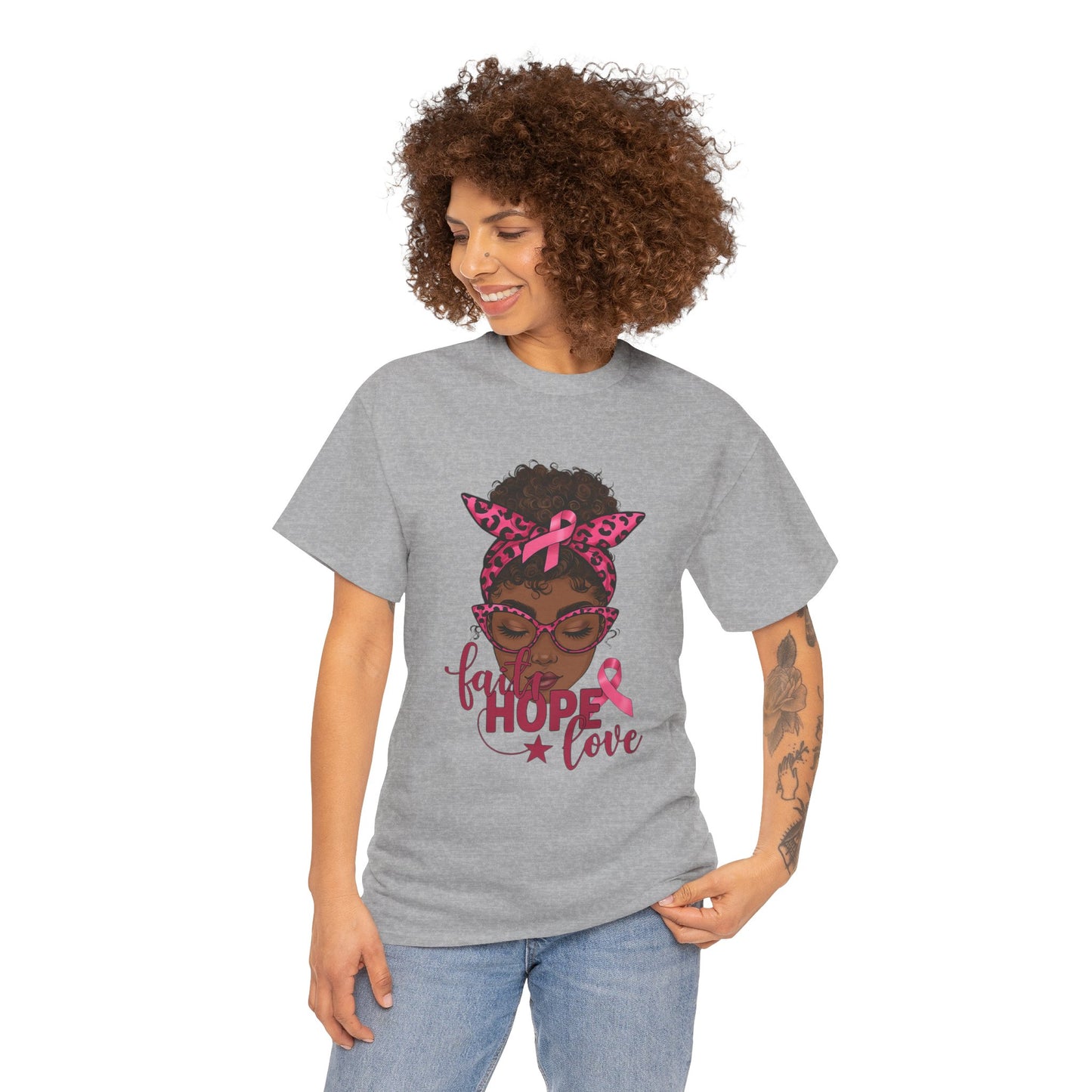 Hope Love Faith Black Woman Pink Ribbon Tee